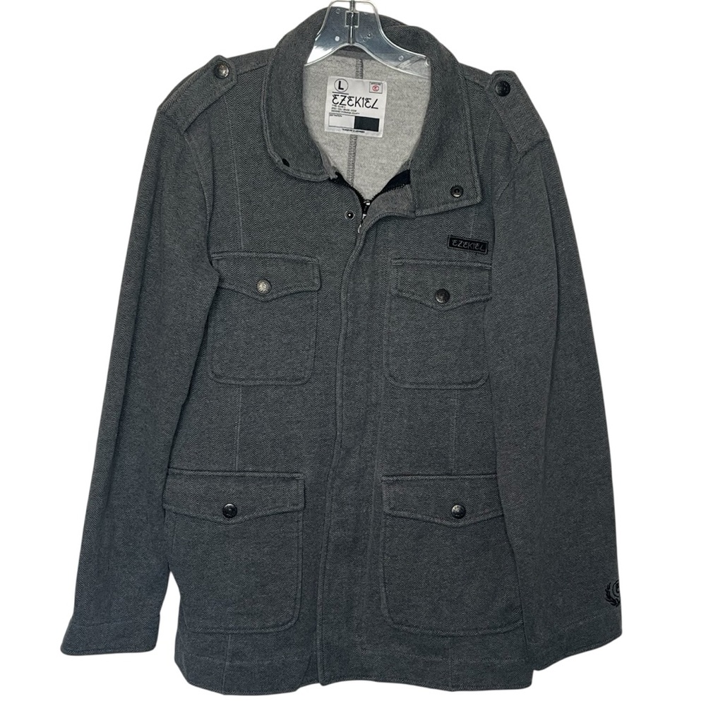 Ezekiel Gray Herringbone Print Mens Jacket Size L Field Utility